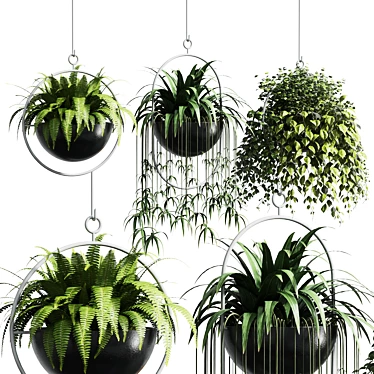 Vibrant Hanging Plant Collection: 133 Pots 3D model image 1 