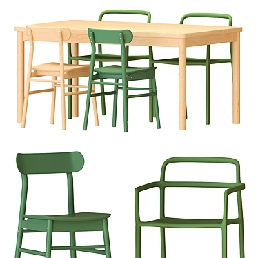 Modern Green Birch Table & Chairs 3D model image 1 