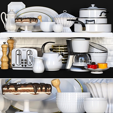 Versatile Kitchen Set: Pot, Pan, Coffee Maker, Toaster 3D model image 1 