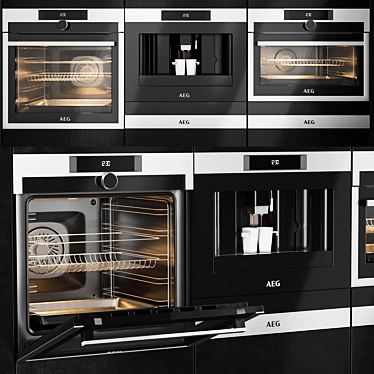 Sleek AEG Appliance Collection: Coffee, Oven, Microwave 3D model image 1 