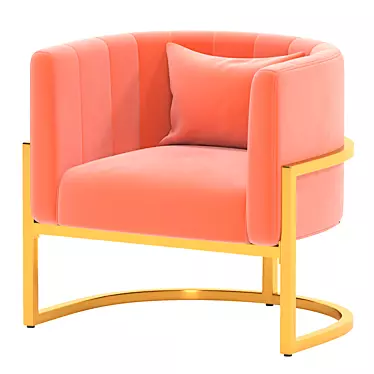 Blush Velvet Accent Chair with Golden Metal Stand 3D model image 1 