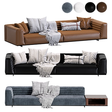 Modern Minotti Roger Sofa: Leather & Velvet 3D model image 1 