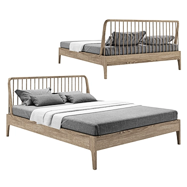 Elegant Rattan Bed Frame 3D model image 1 