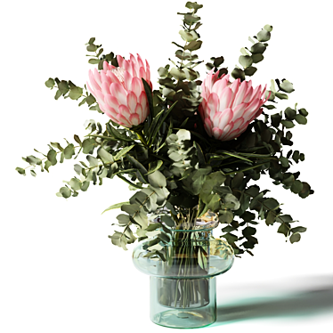 Pink Protea Bouquet with Eucalyptus 3D model image 1 