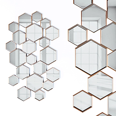 Hexagon Wall Mirror - Elegant Decor 3D model image 1 