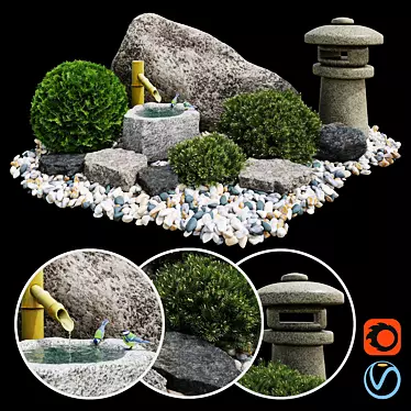 Zen Oasis Tsukubai Rock Garden 3D model image 1 
