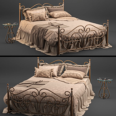 Elegant Wrought Iron Bed 3D model image 1 