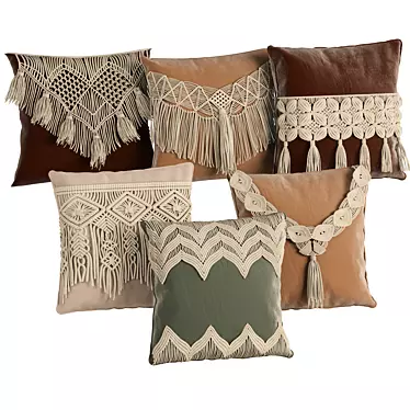 Boho Chic Macrame Pillow Set 3D model image 1 