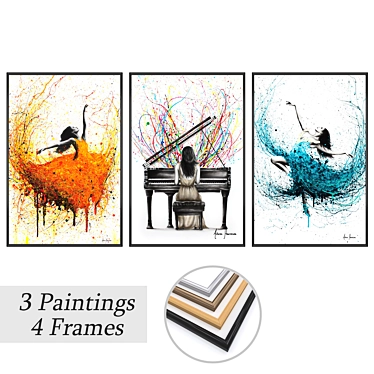 Elegant Framed Paintings Set 3D model image 1 