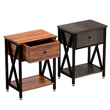 Modern Iron Nightstand with Drawer 3D model image 1 