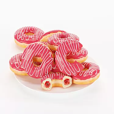Delicious Strawberry-Filled Donuts on Plate 3D model image 1 