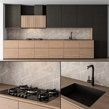 Sleek Black Wood Kitchen -76 3D model image 1 