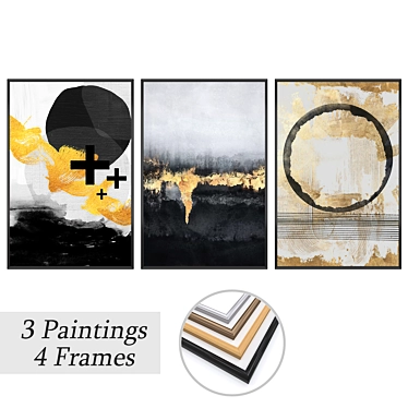Elegant Wall Art Set: 3 Paintings with 4 Frame Options 3D model image 1 