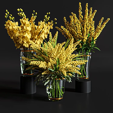 Golden Blossom Flower Set 3D model image 1 