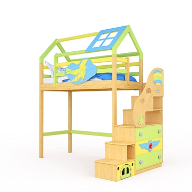 Aviator Kids Bed-House with Ladder 3D model image 1 
