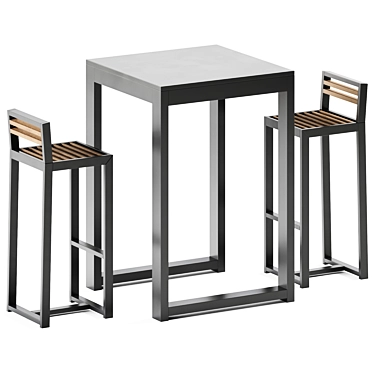 Modern Teak High Table & Bar Stool Set 3D model image 1 