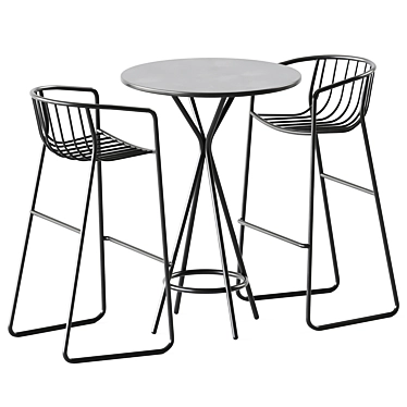Sleek Steel High Table + Nude Bar Stool 3D model image 1 