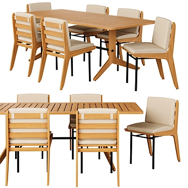 Kinney Teak Outdoor Dining Set: Table & Side Chairs 3D model image 1 