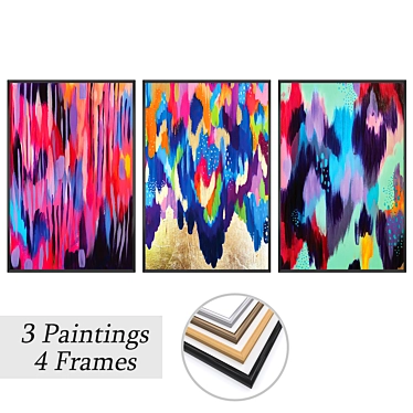 Title: 
Gallery Trio: Frame & Paintings Set 3D model image 1 