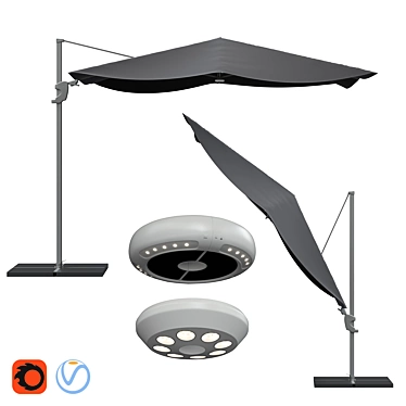 Black Theme Parasol with Dual Lights 3D model image 1 