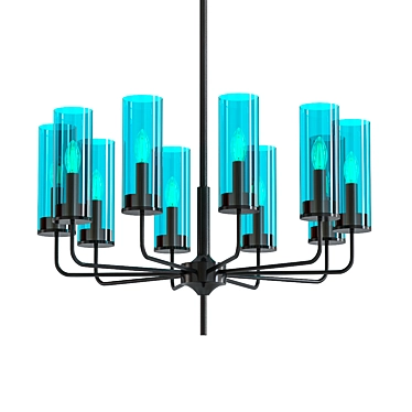 Blue Glass Tube Chandelier - Mesmerizing Lighting Delight 3D model image 1 