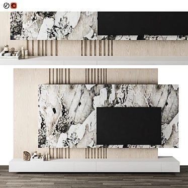 Modern TV Wall with Full Texture 3D model image 1 