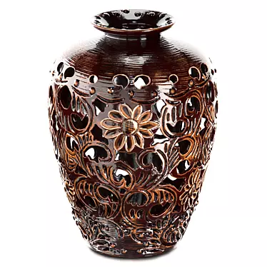 Handcrafted Brown Carved Table Vase 3D model image 1 