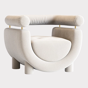 Elegant Mel Armchair: Beige Velvet & Bouclé, Wood & Brass 3D model image 1 