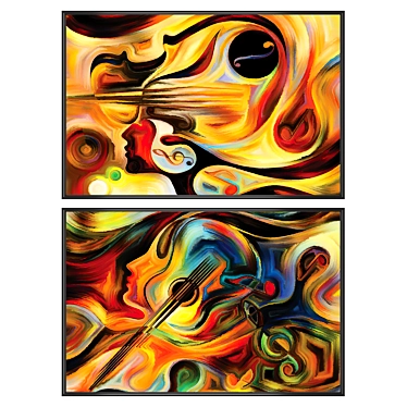 Modern Art Paintings Set: 2 Artworks & 4 Frame Options 3D model image 1 