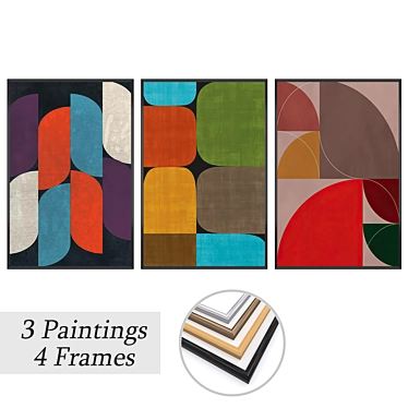 Elegant Set of 3 Paintings with Multiple Frame Options 3D model image 1 