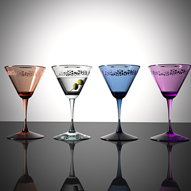 Triangular Engraved Multicolor Martini Glasses 3D model image 1 