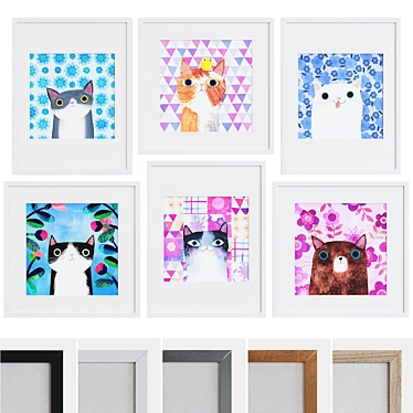 Modern Cat Pattern Frame Set 3D model image 1 