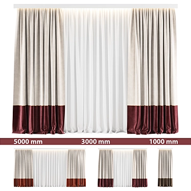 Floor-Length Curtains Set with Sheer Voile 3D model image 1 