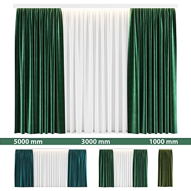 Versatile Curtain Set with Tulle 3D model image 1 