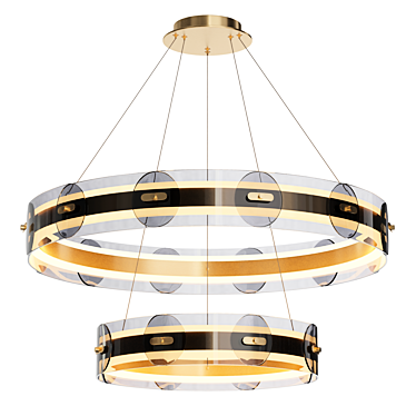 Gilded Double Ring Hanging Light 3D model image 1 