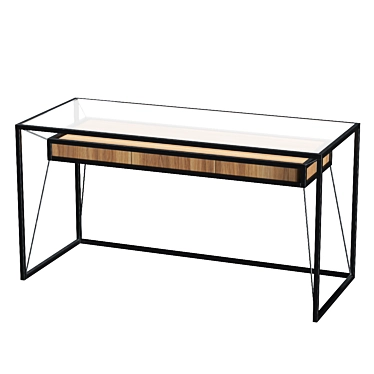 Industrial Oak and Glass Loft Table 3D model image 1 