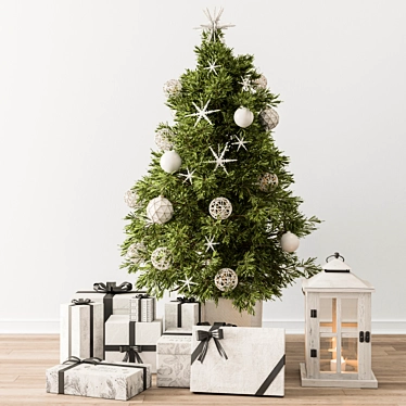 Festive Gifted Green & White Christmas Tree 3D model image 1 