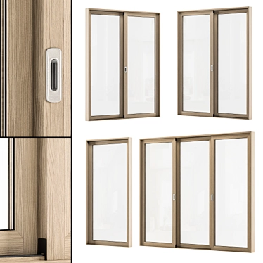 Stylish Sliding Wooden Window Set 3D model image 1 