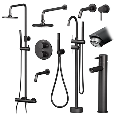 Lusso Matte Black Faucets & Shower Set 3D model image 1 