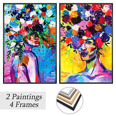 Artistic Masterpieces: 2 Paintings with Frame Options 3D model image 1 