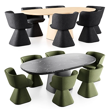 Sleek Allure O Table & Flair O Chair Set 3D model image 1 