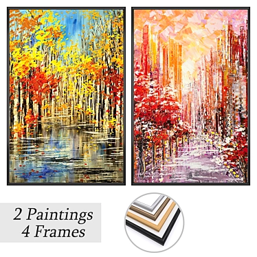 Elegant Art Set: 2 Paintings, 4 Frame Options 3D model image 1 