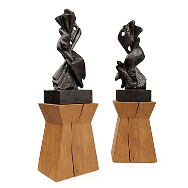 Title: Elegant Metal Abstract Figure on Wooden Pedestal 3D model image 1 