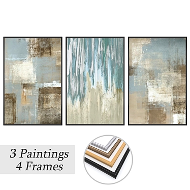 "Artistic Trio: Paintings with Versatile Frames 3D model image 1 