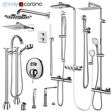 Grohe and IDEAL Standard Shower Set 143: Stylish Faucets and Shower Systems 3D model image 1 