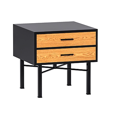 Elegant Bicolor Nightstand with Metal Legs 3D model image 1 