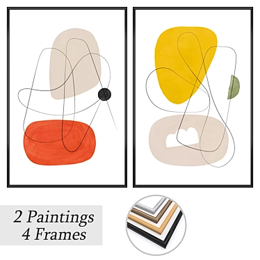 Elegant Framed Paintings Set 3D model image 1 