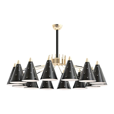 Brass Chandelier with Perforated Shades 3D model image 1 