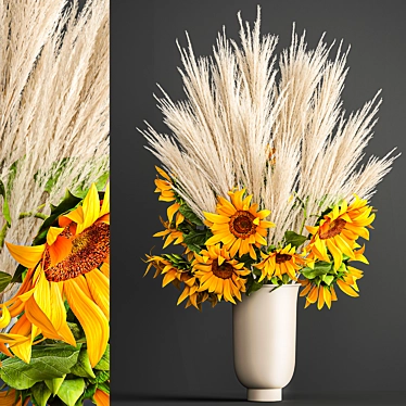 Elegant Reed Bouquet in Cyclades Vase 3D model image 1 