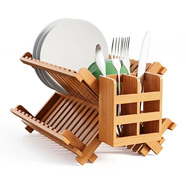 Bamboo Dish Rack: Stylish & Functional 3D model image 1 